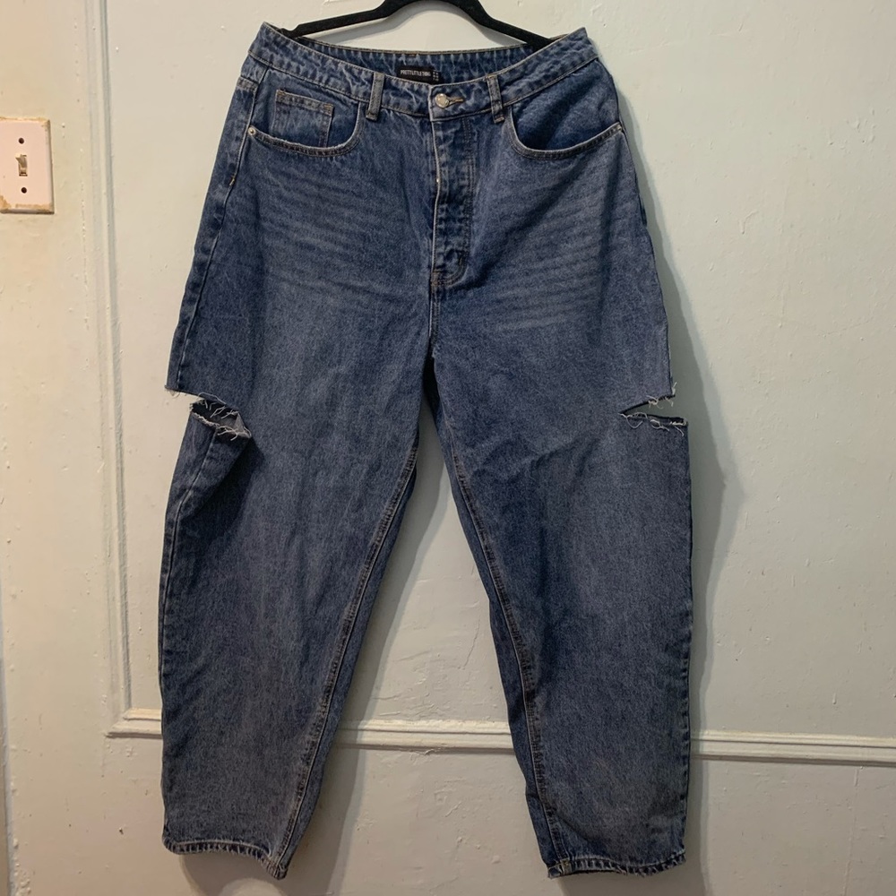 Mid Wash Thigh Split Baggy Boyfriend Jeans - Picture 6 of 16